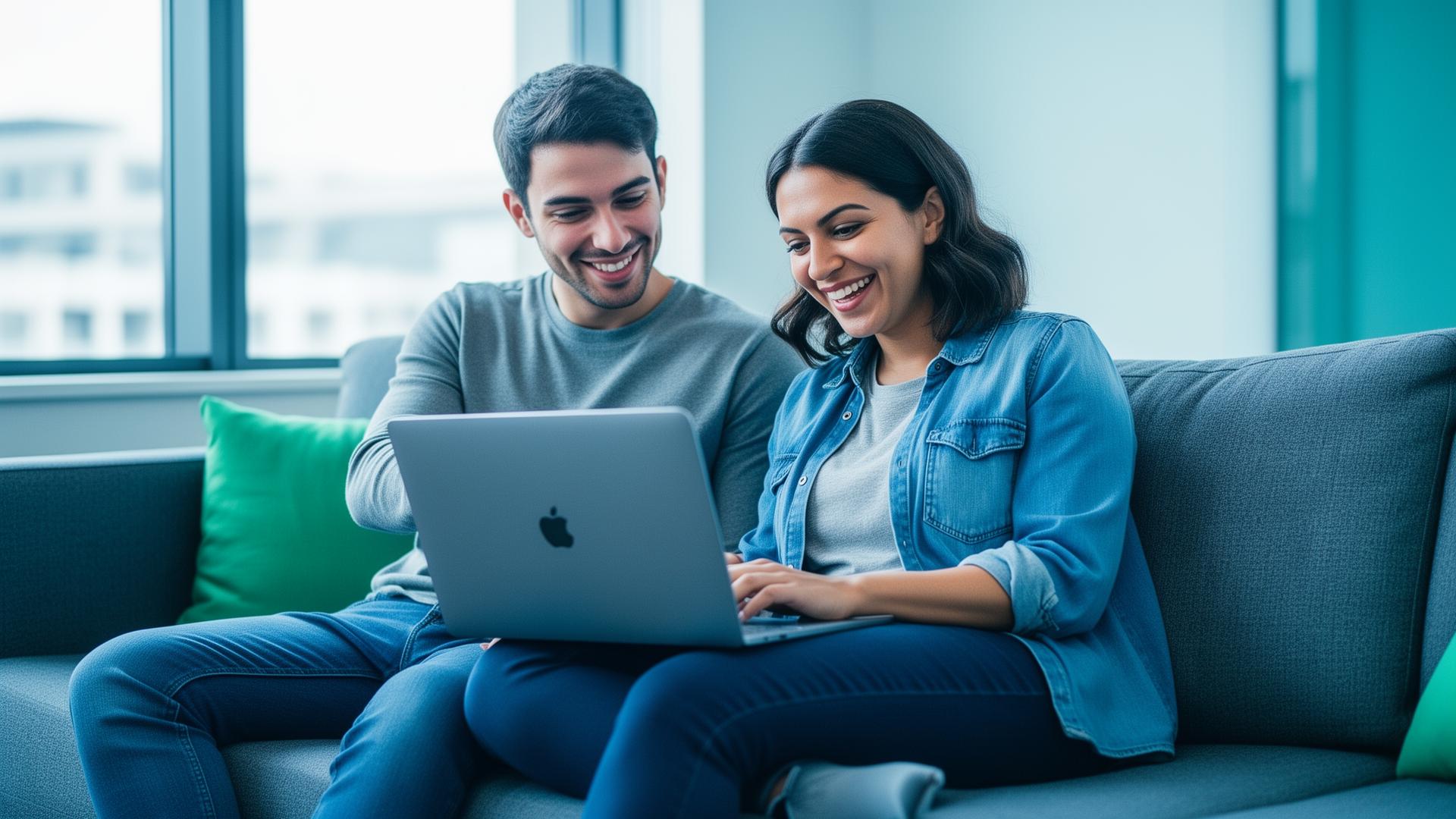 Two people casually sharing a laptop to map accounts without any integration