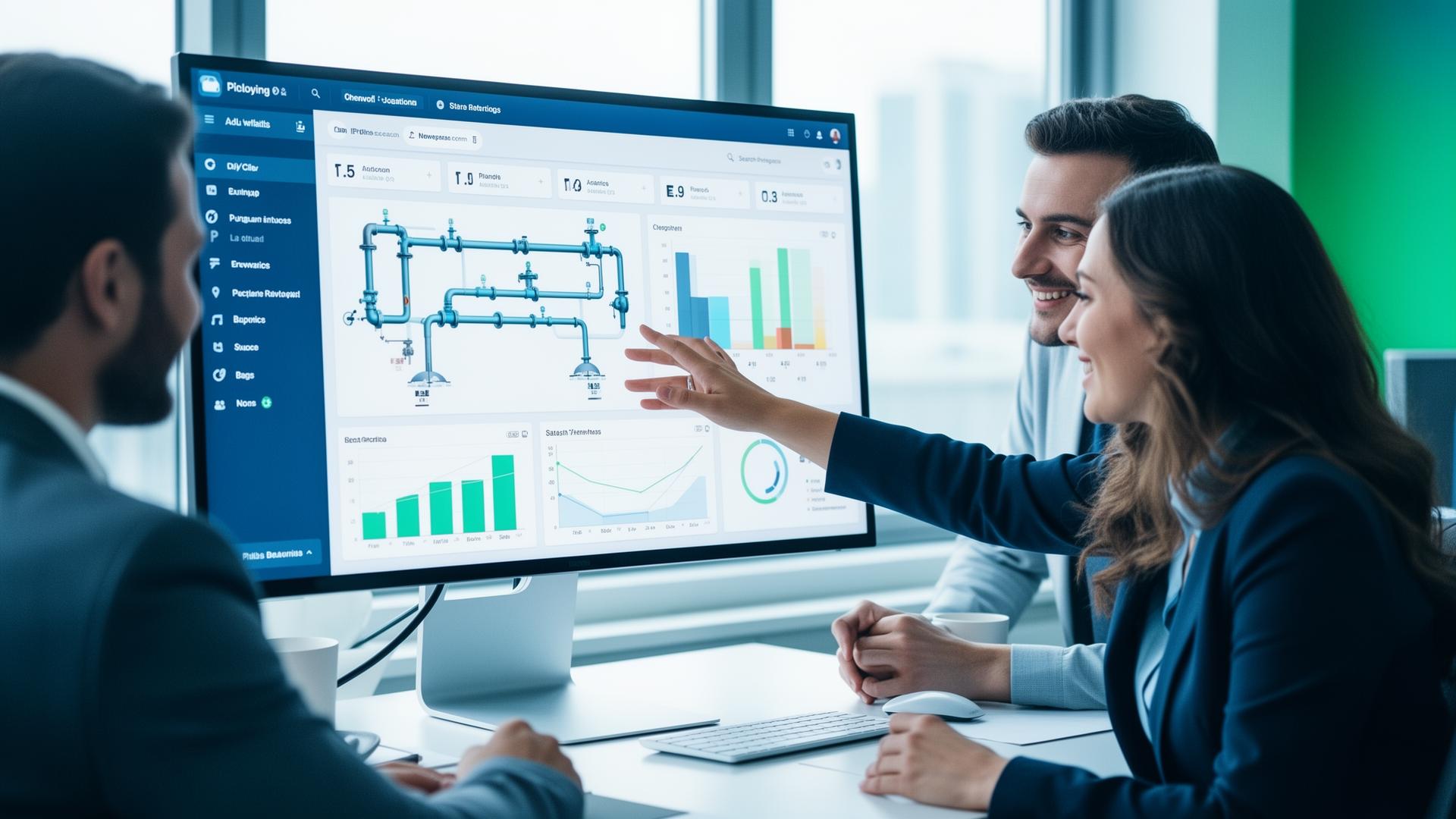 Two professionals reviewing partner pipeline metrics on a dashboard