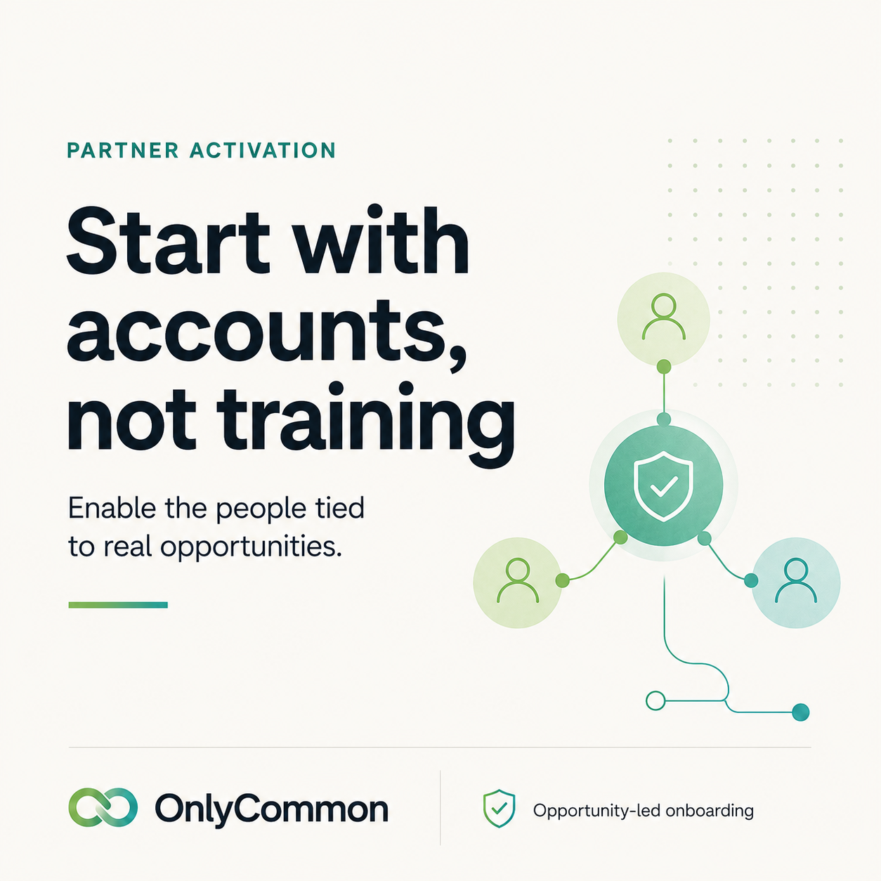 Partner activation starts with shared accounts and relevant sellers rather than broad training