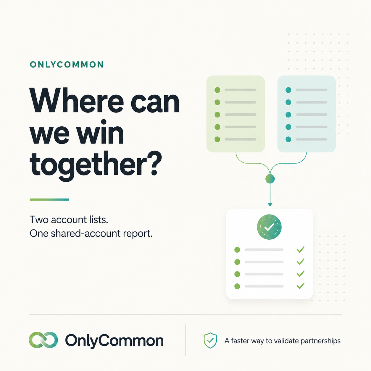 Two account lists become one shared-account report for partnership validation